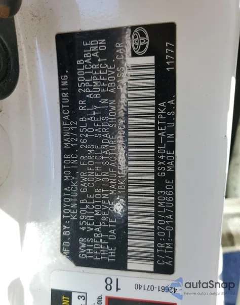 2013 Toyota Avalon Base z USA, uszkodzony, nr VIN 4T1BK1EBXDU011004